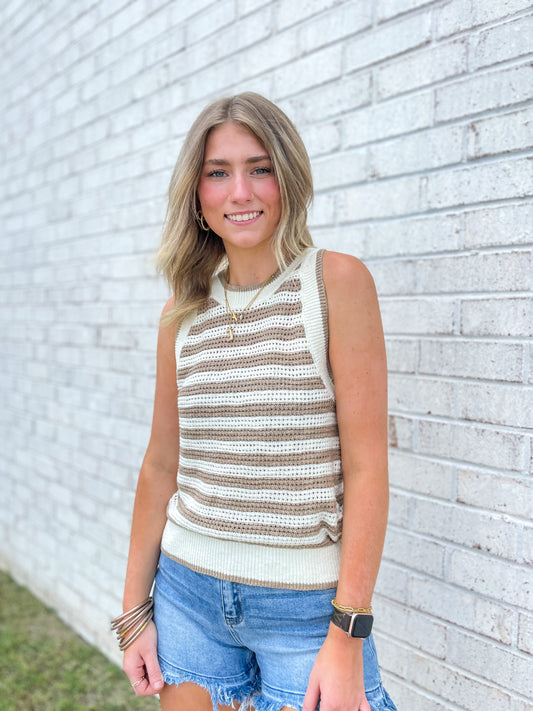 Toffee Striped Knit Tank