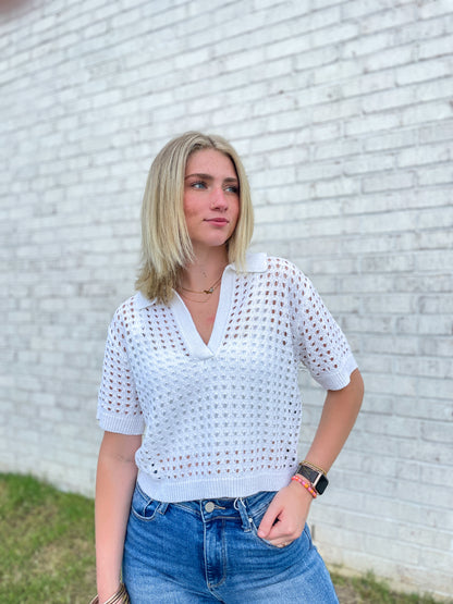 Ashley Collared Crochet Top