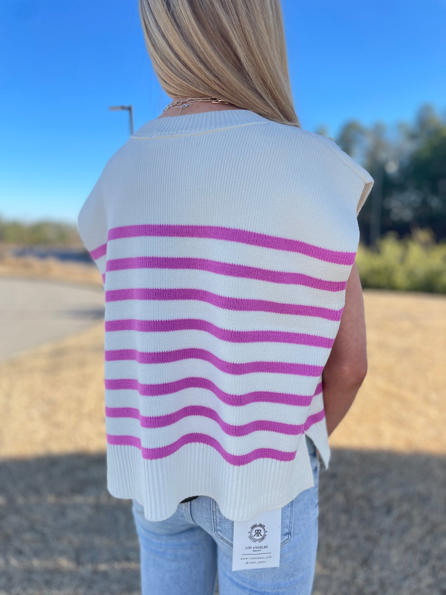 Shayla Striped Cap Sleeve Sweater