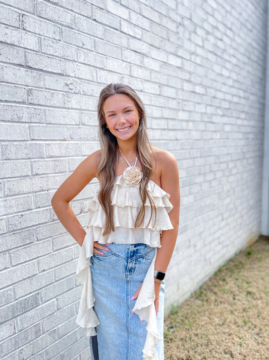 Ruffle Rose Halter Top