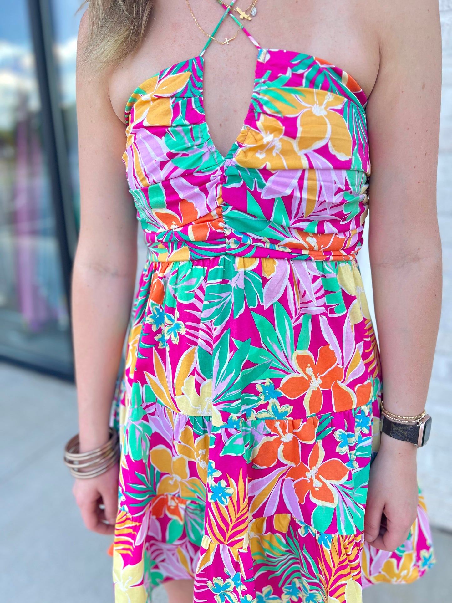 Lorelai Tropical Halter Tie Dress